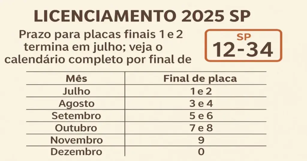 Rnews - Licenciamento de veículos 2025: prazo para autos com placas final 1 e 2 termina no fim de julho; veja o calendário
