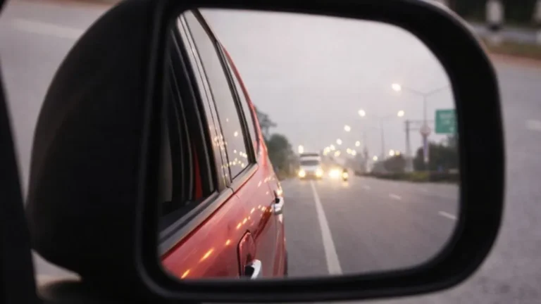 Retrovisor De Carro Mostrando Veículos Atrás Em Via Urbana