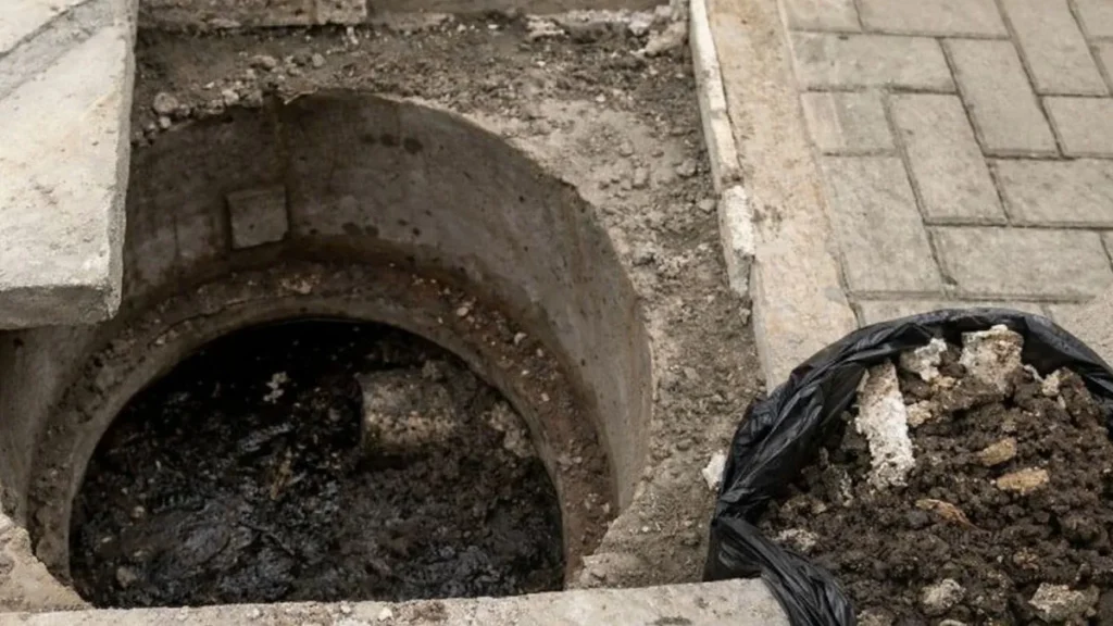 Poço De Inspeção Da Rede De Esgoto Aberto Após Falhas Estruturais Causarem Retorno De Água Em Condomínio Novo De Caieiras
