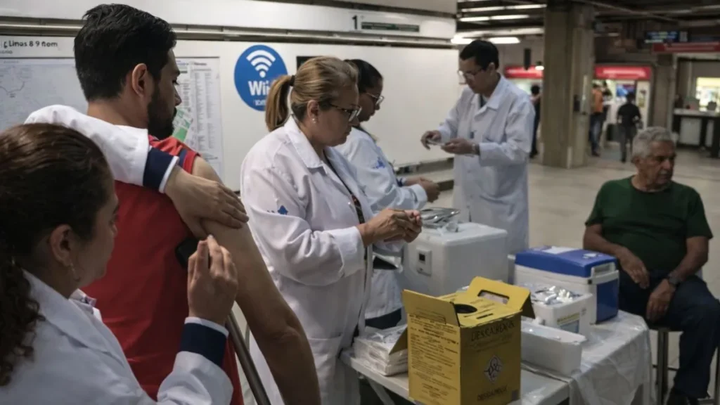 Atendimento De Vacinação Contra O Sarampo Realizado Por Equipe De Saúde Em Área Interna De Estação Ferroviária Da Linha 7-Rubi, Em São Paulo