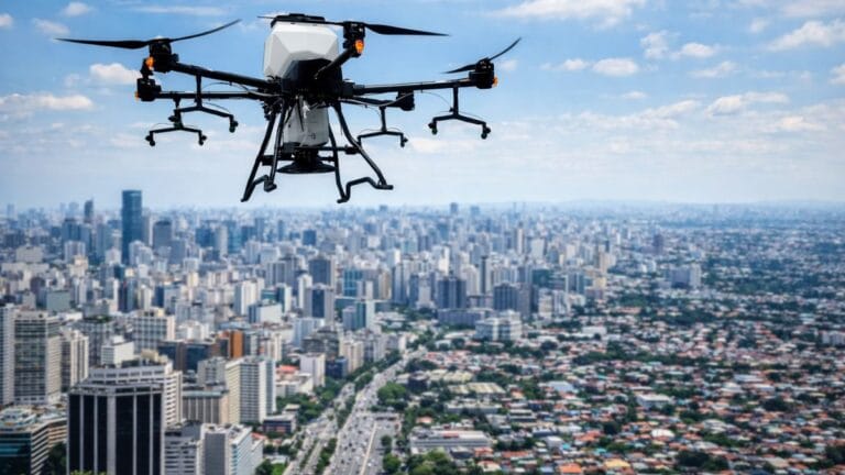 Drone Sobrevoa A Cidade De São Paulo Em Operação Urbana, Destacando O Uso Da Tecnologia No Cotidiano Brasileiro