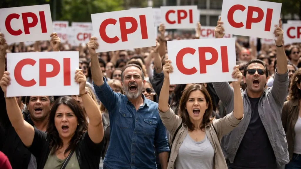 Manifestação Popular Com Grupo De Pessoas Segurando Cartazes Com A Sigla Cpi Em Vermelho Durante Protesto Público