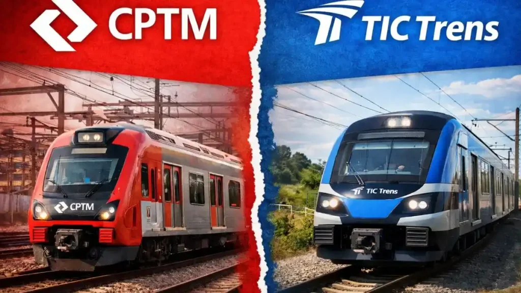 Comparação Entre Trem Da Cptm E Trem Da Tic Trens Lado A Lado, Representando Os Operadores Do Sistema Ferroviário Metropolitano De São Paulo.