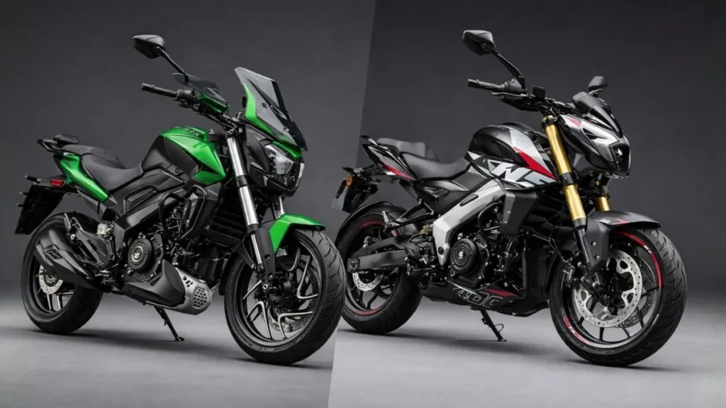 Comparativo Entre Bajaj Dominar 400 E Bajaj Ns400Z Lado A Lado, Destacando Diferenças De Design, Postura De Pilotagem E Proposta De Uso
