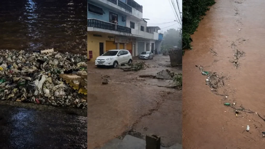 Rua Alagada Após Fortes Chuvas Mostra Impactos Do Lixo E Da Drenagem Urbana Em Cidade Da Região De Caieiras.