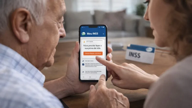 Idoso Realiza Verificação Da Prova De Vida No Aplicativo Meu Inss Pelo Celular Com Ajuda De Familiar Em Ambiente Doméstico