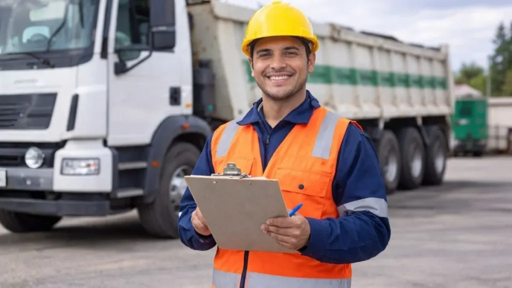 Motorista De Caminhão Utilizando Equipamentos De Segurança Durante Atividade Operacional Da Solví Essencis Ambiental Em Caieiras, Na Região Metropolitana De São Paulo.
