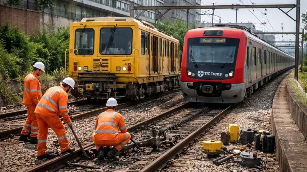 Equipes De Manutenção Trabalham Nos Trilhos Após Descarrilamento Envolvendo Veículo Auxiliar Na Linha 7-Rubi Em São Paulo