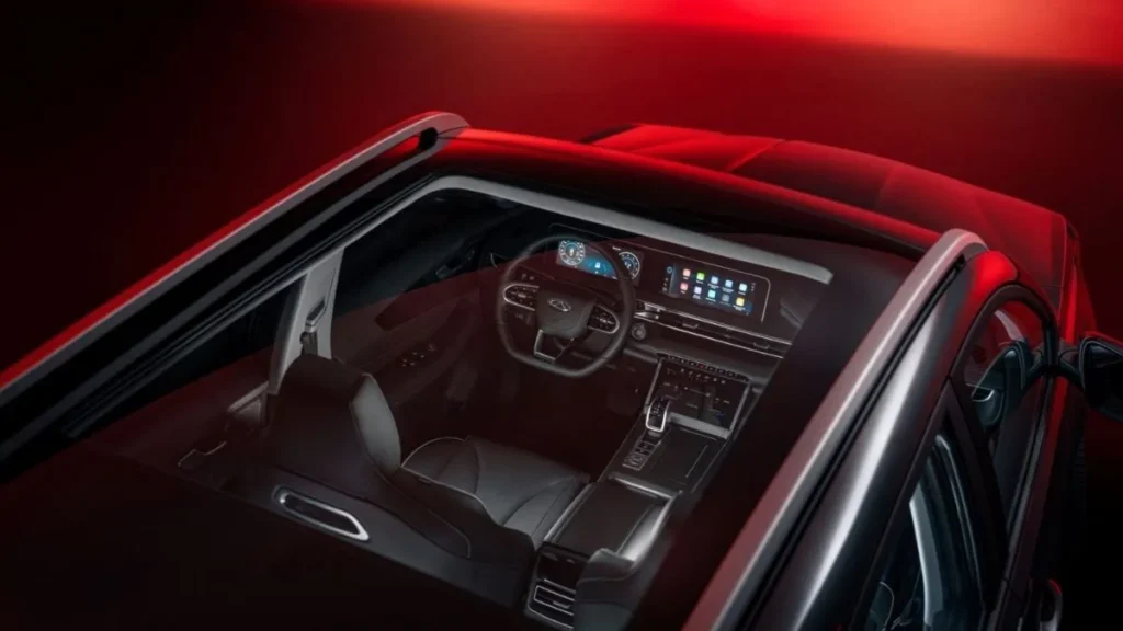 Tiggo 5X 2027 Chega Com 7 Anos De Garantia E Preço De T-Cross Básico; Suv Sobe O Padrão Do Segmento 3 Vista Superior Do Interior Do Caoa Chery Tiggo 5X 2027 Com Painel Panorâmico Digital, Central Multimídia Integrada E Acabamento Premium