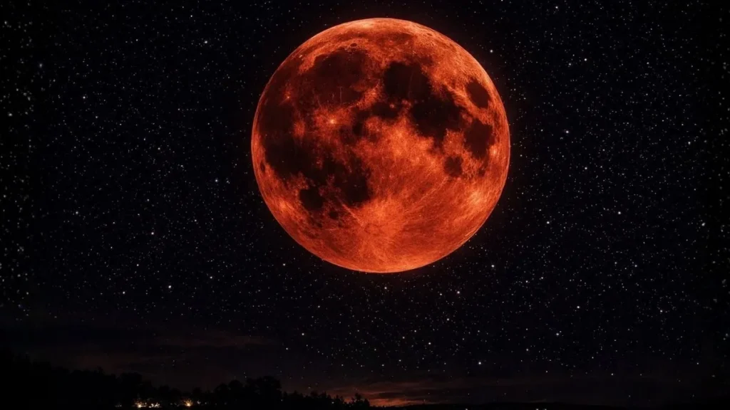 Eclipse Lunar Total Conhecido Como Lua De Sangue, Com A Lua Avermelhada No Céu Escuro Durante O Fenômeno Que Ficou Popularmente Chamado De “Apagão Geral”.