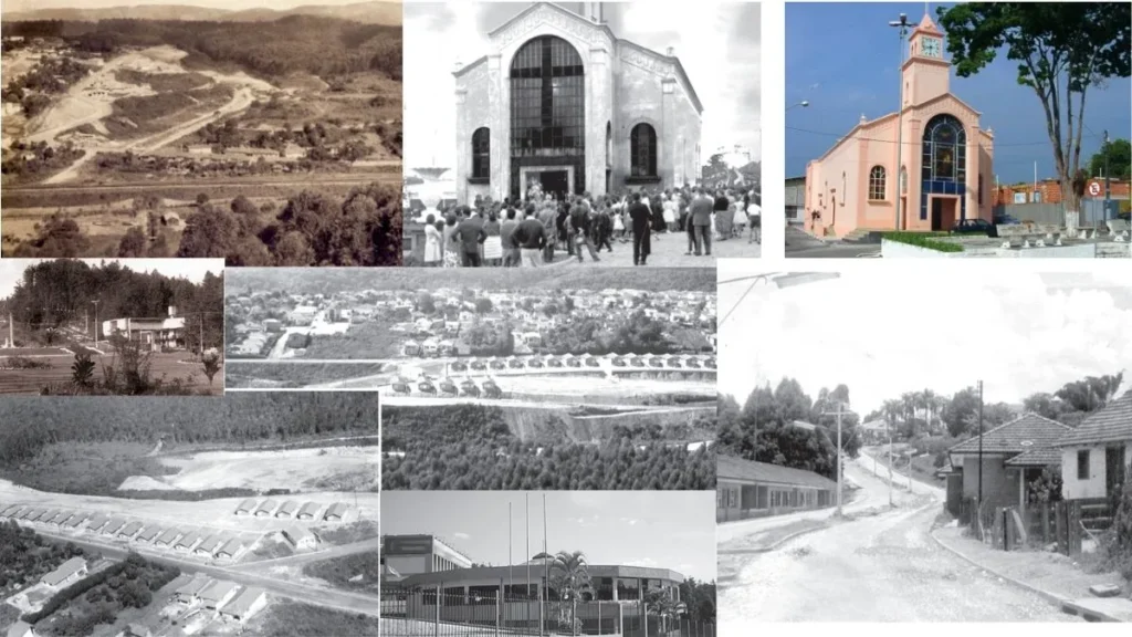 Montagem De Imagens Históricas Mostra Bairros, Igreja, Vilas Residenciais E Expansão Urbana De Caieiras Entre As Décadas De 1950 E 1980