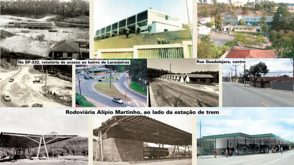 Montagem De Imagens Mostra Expansão Urbana De Caieiras Após 1980, Com Rodoviária, Avenidas, Bairros Residenciais E Novos Equipamentos Públicos