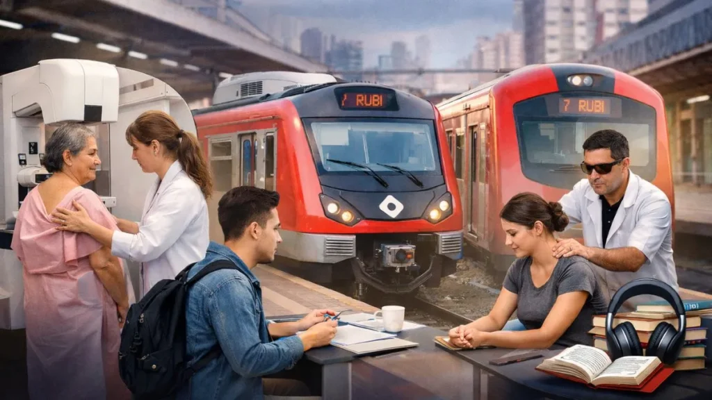 Serviços Gratuitos Nas Estações Da Linha 7-Rubi Em São Paulo Com Atendimento De Mamografia, Orientação De Carreira E Massoterapia Próximos Ao Trem Na Plataforma