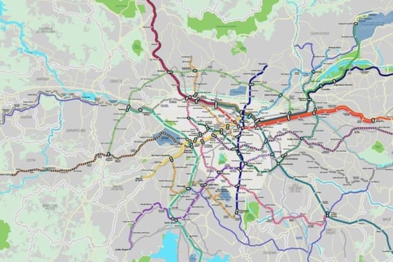 Mapa Da Rede De Metrô E Trens De São Paulo Com Todas As Linhas, Estações E Conexões Da Malha Metroferroviária Da Capital Paulista