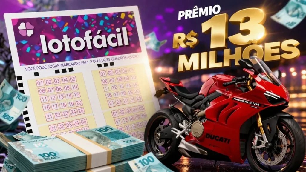 Resultado Da Lotofácil 3661 Hoje: Veja Os Números Do Sorteio E O Que R$ 13 Milhões Podem Render 2 Volante Da Lotofácil Com Dinheiro E Ducati Panigale V4 S Ao Lado, Representando O Prêmio De R$ 13 Milhões Do Concurso 3661 E O Potencial De Investimento Do Valor