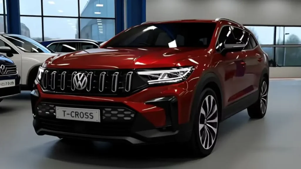 Volkswagen T-Cross 2027 Vermelho Em Showroom Com Design Moderno, Faróis Em Led E Nova Frente Mais Robusta