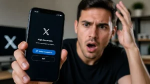 Usuário Surpreso Olhando Celular Com Erro No Twitter Após Queda Global Da Plataforma