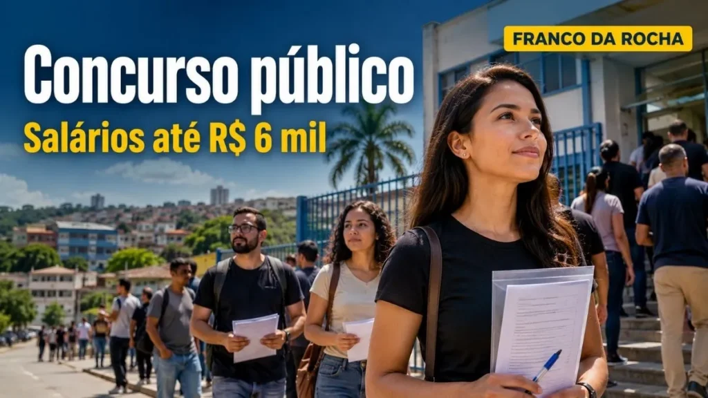 Candidatos Seguram Documentos Em Frente A Prédio Público, Com Chamada Para Concurso Público Em Franco Da Rocha E Salários De Até R$ 6 Mil.