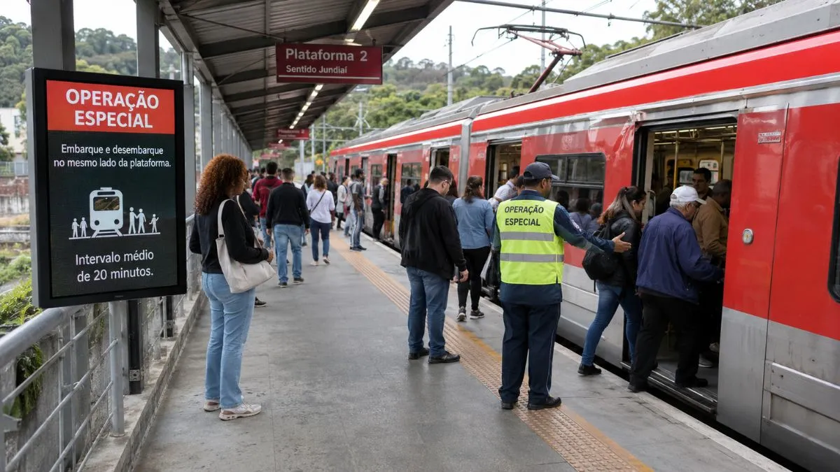 Trem Da Linha 7-Rubi Em Estação Ferroviária Durante Operação De Passageiros Na Região Do Juquery.
