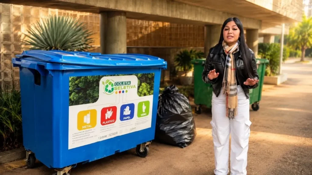 Moradores De Caieiras Devem Ficar Atentos Ao Descarte De Lixo; Veja Dias Da Coleta Seletiva 1 Coleta Seletiva Em Caieiras Tem Dias Definidos Por Bairro. Orientação Sobre Coleta Seletiva Ao Lado De Contêiner De Recicláveis Em Caieiras