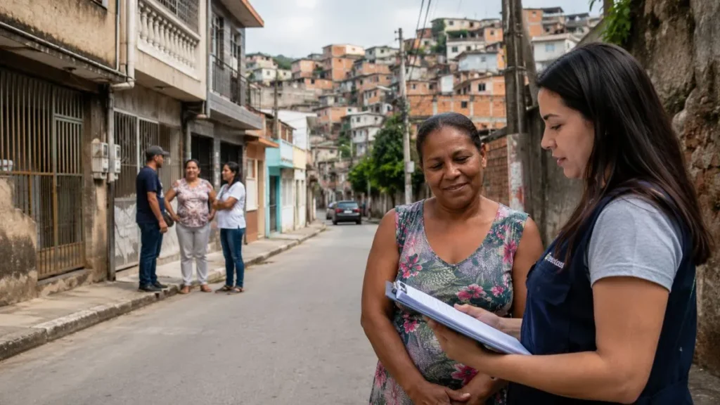 Moradores Do Recanto Do Paraíso Avançam Em Regularização De Imóveis Em Perus 1 Moradores Conversam Em Rua Residencial Durante Ação Ligada À Regularização De Imóveis.