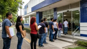 Pessoas Aguardam Atendimento Em Posto Do Emprega Cajamar Para Retirada De Carta De Encaminhamento.