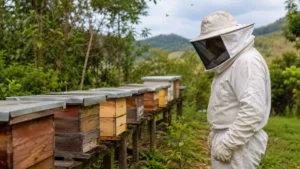 Produtor Rural Observa Colmeias Em Área Verde Durante Atividade De Apicultura Em Mairiporã.