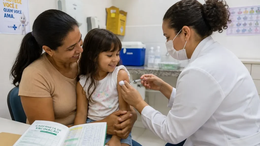 Dia D Da Multivacinação Será Neste Sábado; Veja Quem Deve Conferir A Caderneta 1 Profissional De Saúde Confere Caderneta De Vacinação De Criança Durante Atendimento.