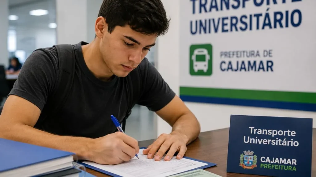 Universitário Preenche Formulário Para Solicitar O Transporte Universitário De Cajamar.