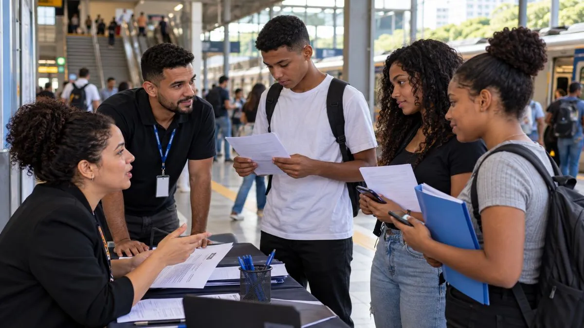 Jovens recebem orientação profissional em ação realizada dentro de estação ferroviária