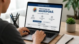 Candidato Consulta No Notebook Informações Do Concurso Público Da Prefeitura De Mairiporã