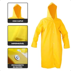 Capa De Chuva Amarela Pvc Forrada Impermeável Reforçada