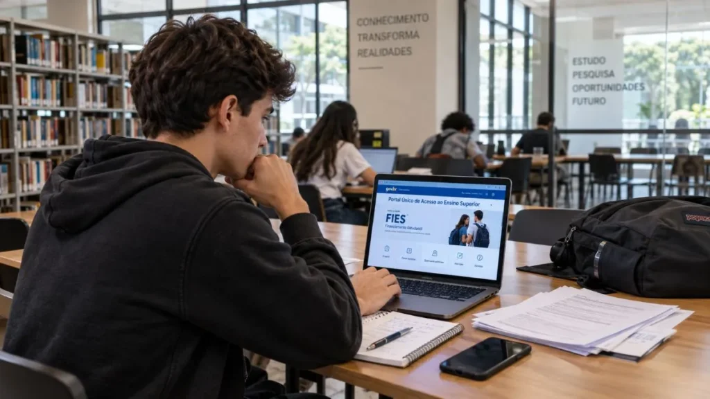 Estudante organiza documentos necessários para etapas de comprovação de informações do Fies