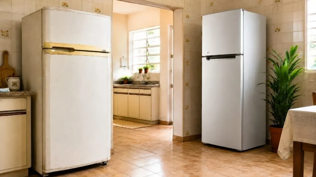 Cajamar Terá Troca Gratuita De Geladeiras E Lâmpadas Em Setembro; Veja Quem Tem Direito 1 Geladeira Antiga Ao Lado De Modelo Novo Em Cozinha Residencial, Em Referência À Troca Gratuita Em Cajamar.