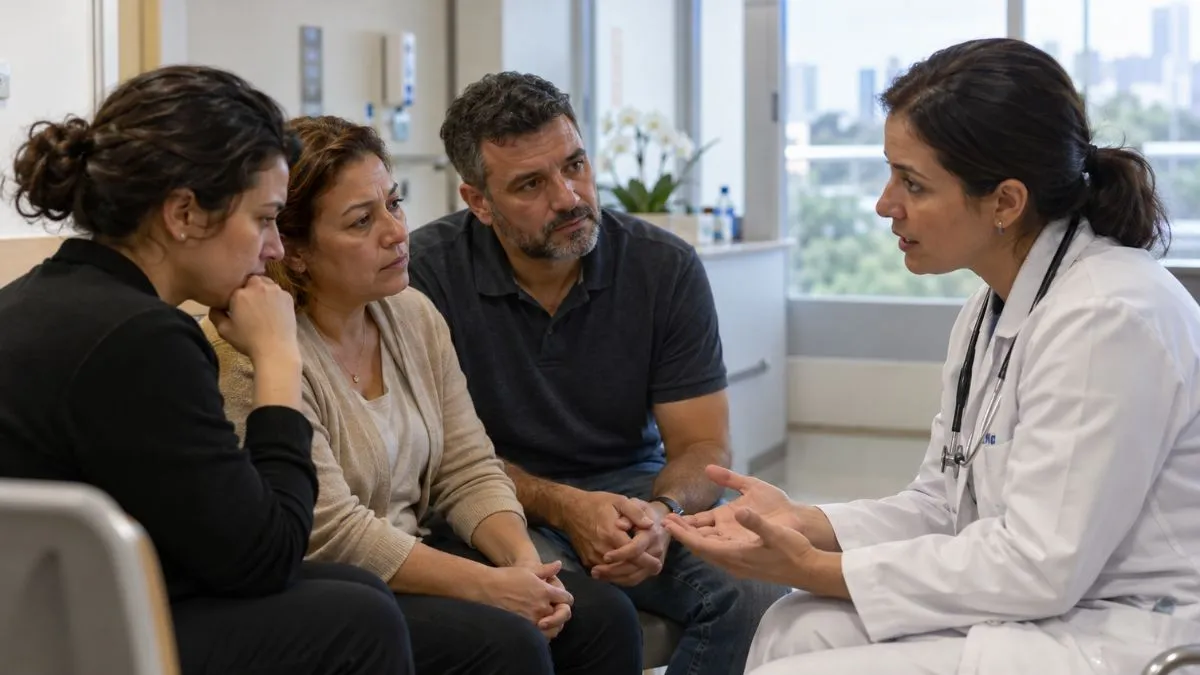 Família conversa com médica sobre decisão relacionada à importância da doação de órgãos