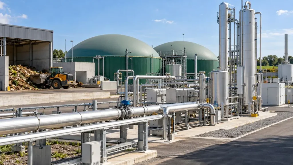 Transição energética avança por caminhos diferentes e muda a forma de produzir e consumir energia 1 Estrutura industrial de tratamento de biogás e produção de biometano a partir de resíduos