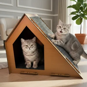 Casinha De Gato Cama Rampa Arranhador Toca Triangular Mdf